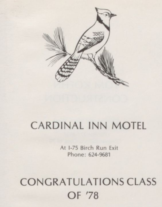 Cardinal Inn Motel - 1978 Birch Run Yearbook Ad (newer photo)
